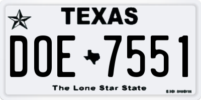 TX license plate DOE7551