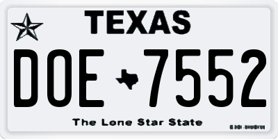 TX license plate DOE7552