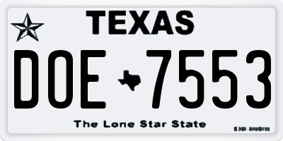 TX license plate DOE7553