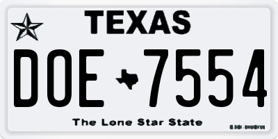 TX license plate DOE7554