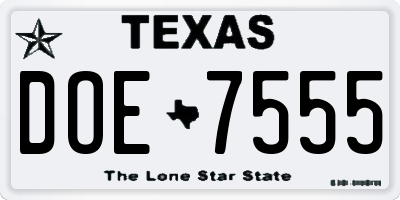 TX license plate DOE7555