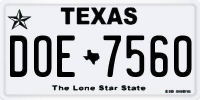 TX license plate DOE7560