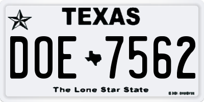 TX license plate DOE7562