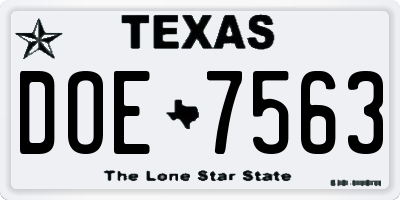 TX license plate DOE7563