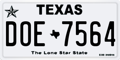 TX license plate DOE7564