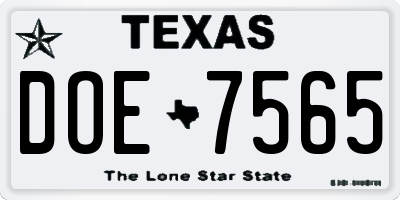 TX license plate DOE7565