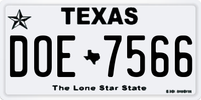 TX license plate DOE7566