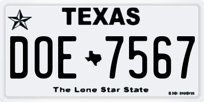 TX license plate DOE7567