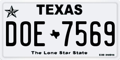 TX license plate DOE7569