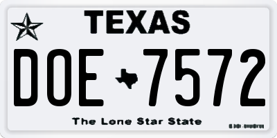TX license plate DOE7572