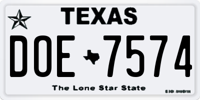 TX license plate DOE7574
