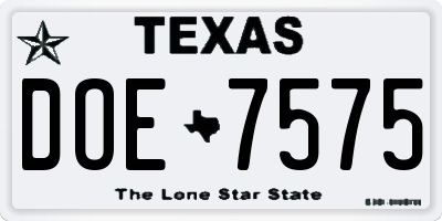 TX license plate DOE7575