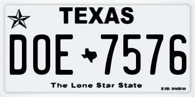 TX license plate DOE7576
