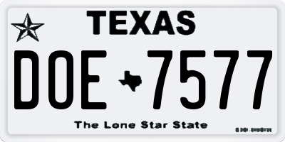 TX license plate DOE7577