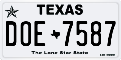TX license plate DOE7587