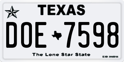 TX license plate DOE7598