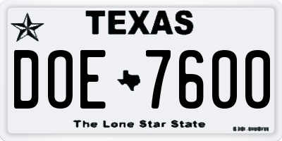 TX license plate DOE7600