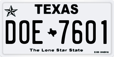 TX license plate DOE7601