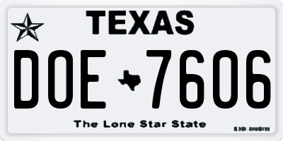 TX license plate DOE7606