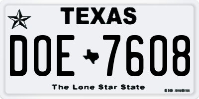 TX license plate DOE7608