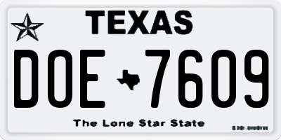 TX license plate DOE7609