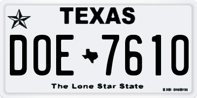 TX license plate DOE7610