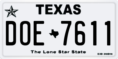TX license plate DOE7611