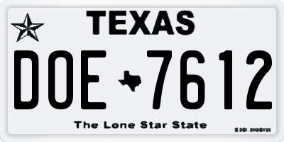 TX license plate DOE7612