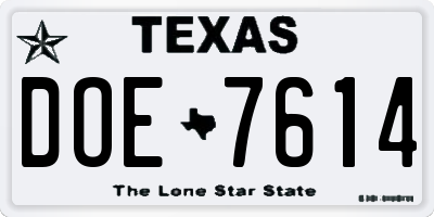 TX license plate DOE7614
