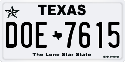 TX license plate DOE7615