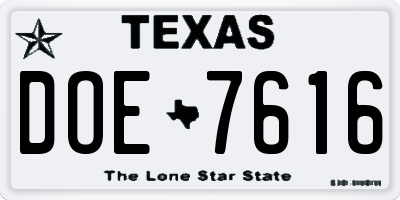 TX license plate DOE7616