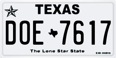 TX license plate DOE7617