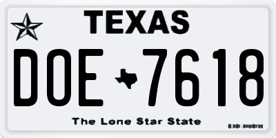 TX license plate DOE7618