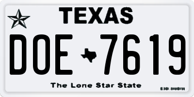 TX license plate DOE7619