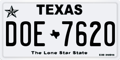 TX license plate DOE7620