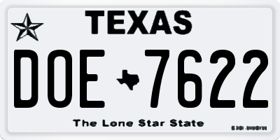TX license plate DOE7622