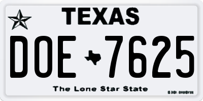 TX license plate DOE7625