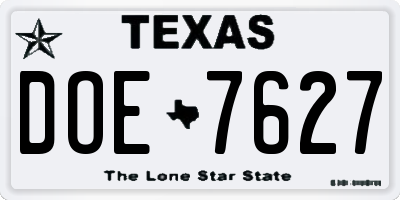 TX license plate DOE7627