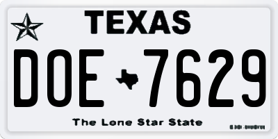 TX license plate DOE7629