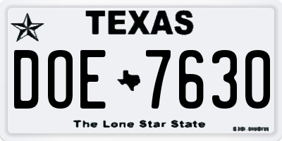 TX license plate DOE7630