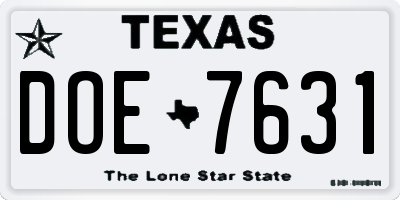 TX license plate DOE7631