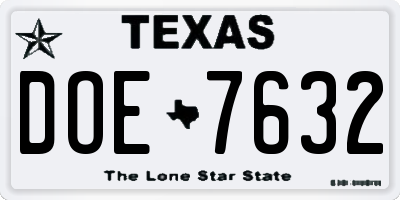 TX license plate DOE7632