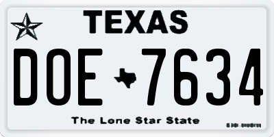 TX license plate DOE7634