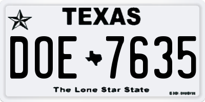 TX license plate DOE7635