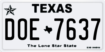 TX license plate DOE7637