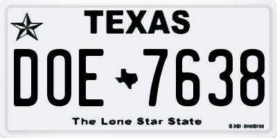 TX license plate DOE7638