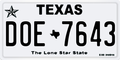 TX license plate DOE7643