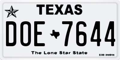 TX license plate DOE7644