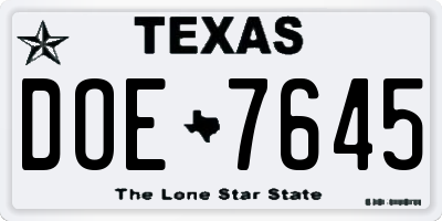 TX license plate DOE7645