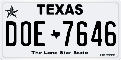 TX license plate DOE7646